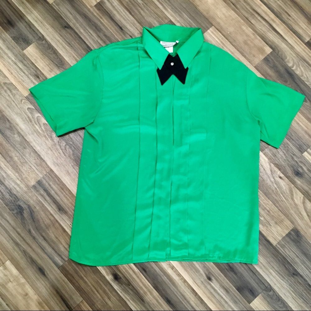 Vintage Christie & Jill Green Button Blouse Short Sleeve Statement Retro Chic - Picture 2 of 3